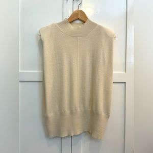 100% cashmere sweater tank with mock neck and padded shoulders